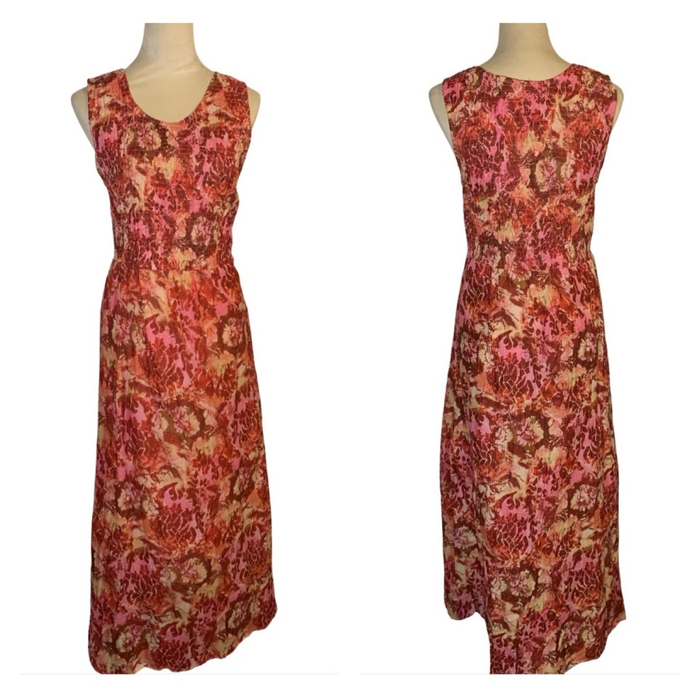 Sleeveless Floral Maxi Dress in Pink and Brown